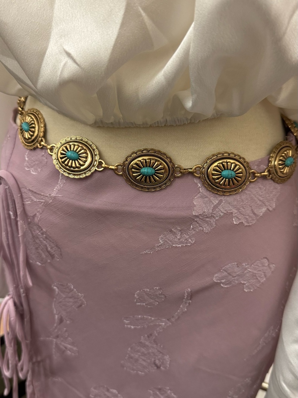 Turquoise Accent Gold Medallion Belt - Women's Accessories